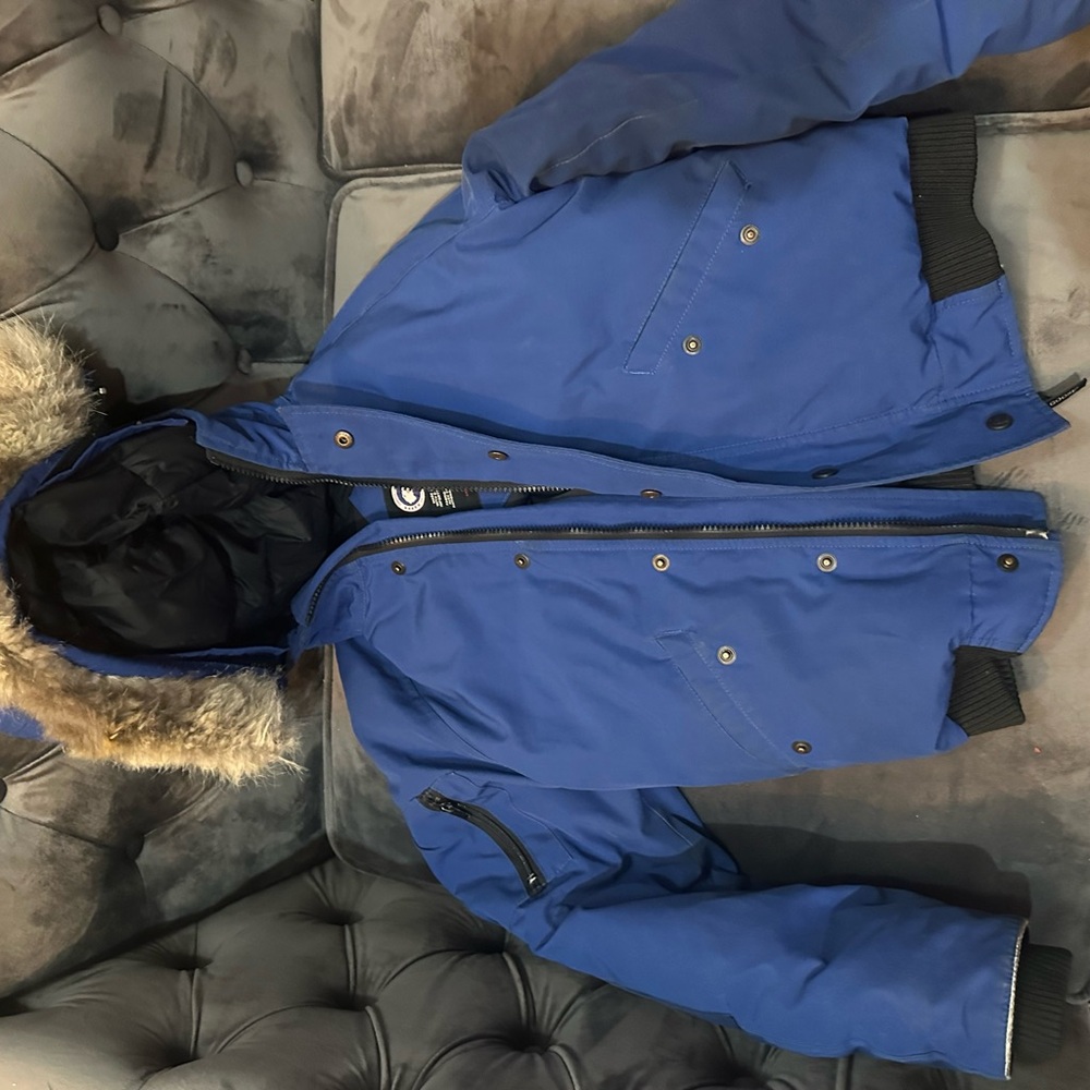 Canada Goose Blue Kids Puffer Jacket with Fur Hood